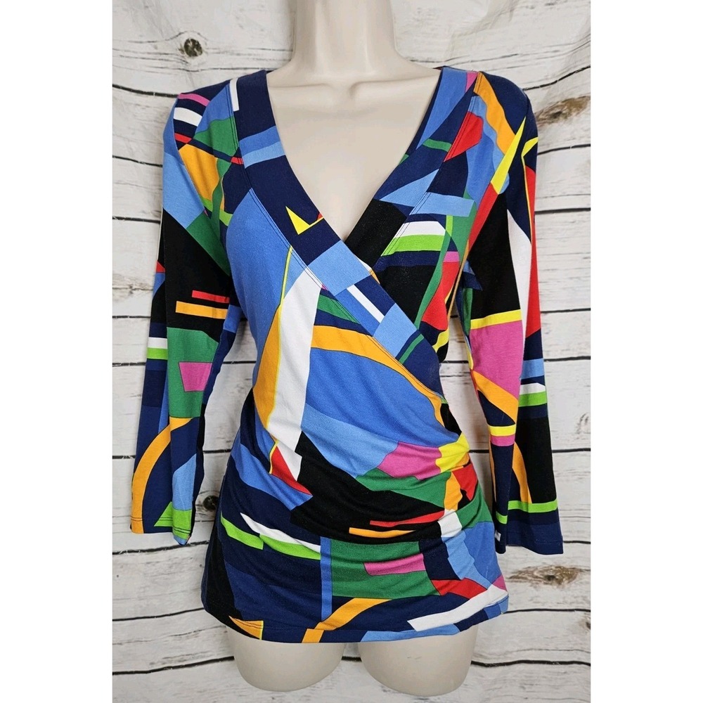 Lauren Ralph Lauren Nautical Faux Wrap Knit Top M Sailboat Ruched Sailing